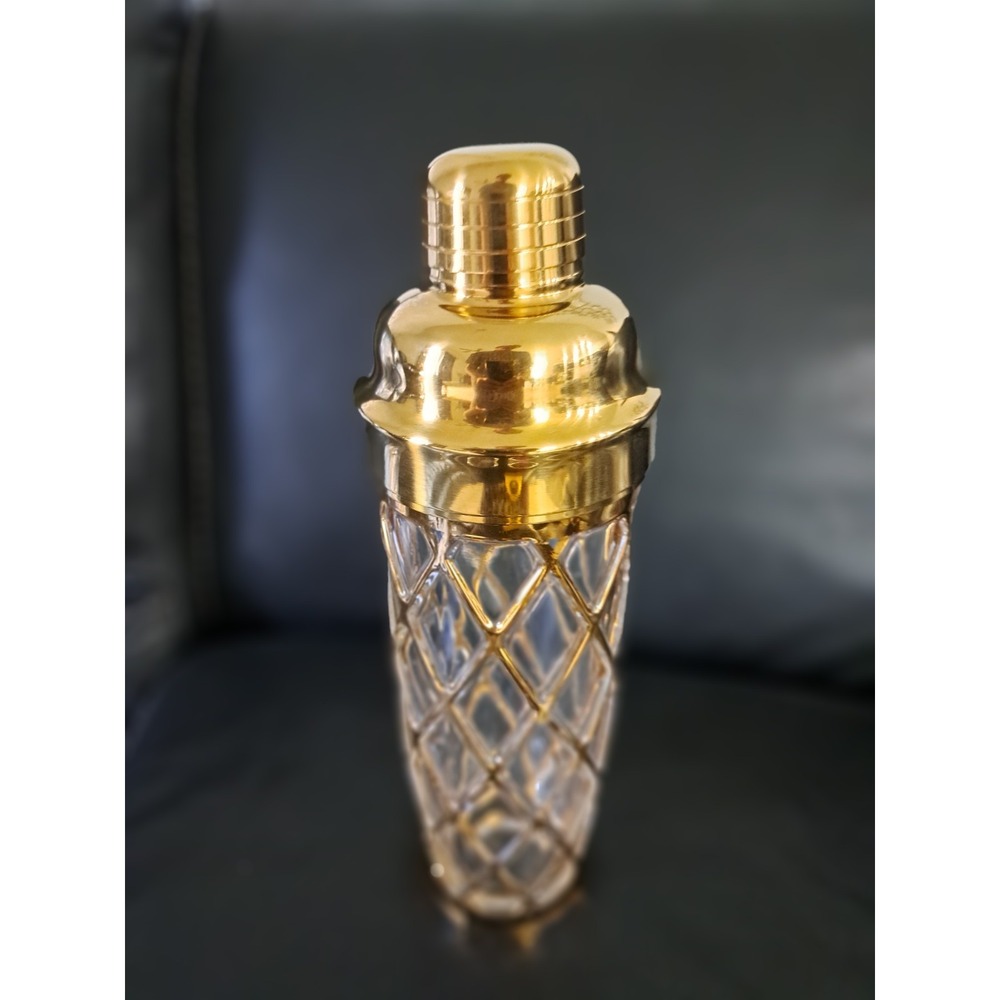 Vintage Glass 18K‎ Gold Joseph Altuzarre Gold Lattice Martini Shaker